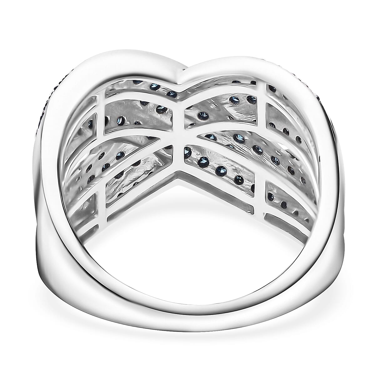 D&rsquo;Joy Blue Diamond (IR) 0.75 ctw Crossover Bridge Ring in Rhodium Over Sterling Silver (Size 6.0)  image number 3