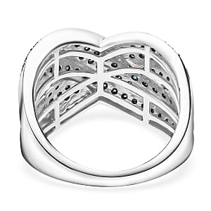D&rsquo;Joy Blue Diamond (IR) 0.75 ctw Crossover Bridge Ring in Rhodium Over Sterling Silver (Size 6.0) 