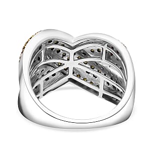 D'Joy Yellow Diamond 0.75 ctw Crossover Bridge Ring in Rhodium Over Sterling Silver (Size 6.0)