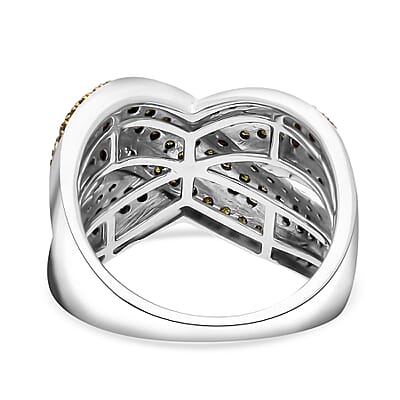 D'Joy Yellow Diamond 0.75 ctw Crossover Bridge Ring in Rhodium Over Sterling Silver (Size 6.0)
