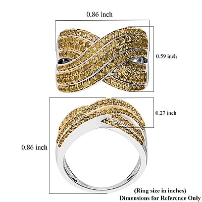 D'Joy Yellow Diamond 0.75 ctw Crossover Bridge Ring in Rhodium Over Sterling Silver (Size 6.0)