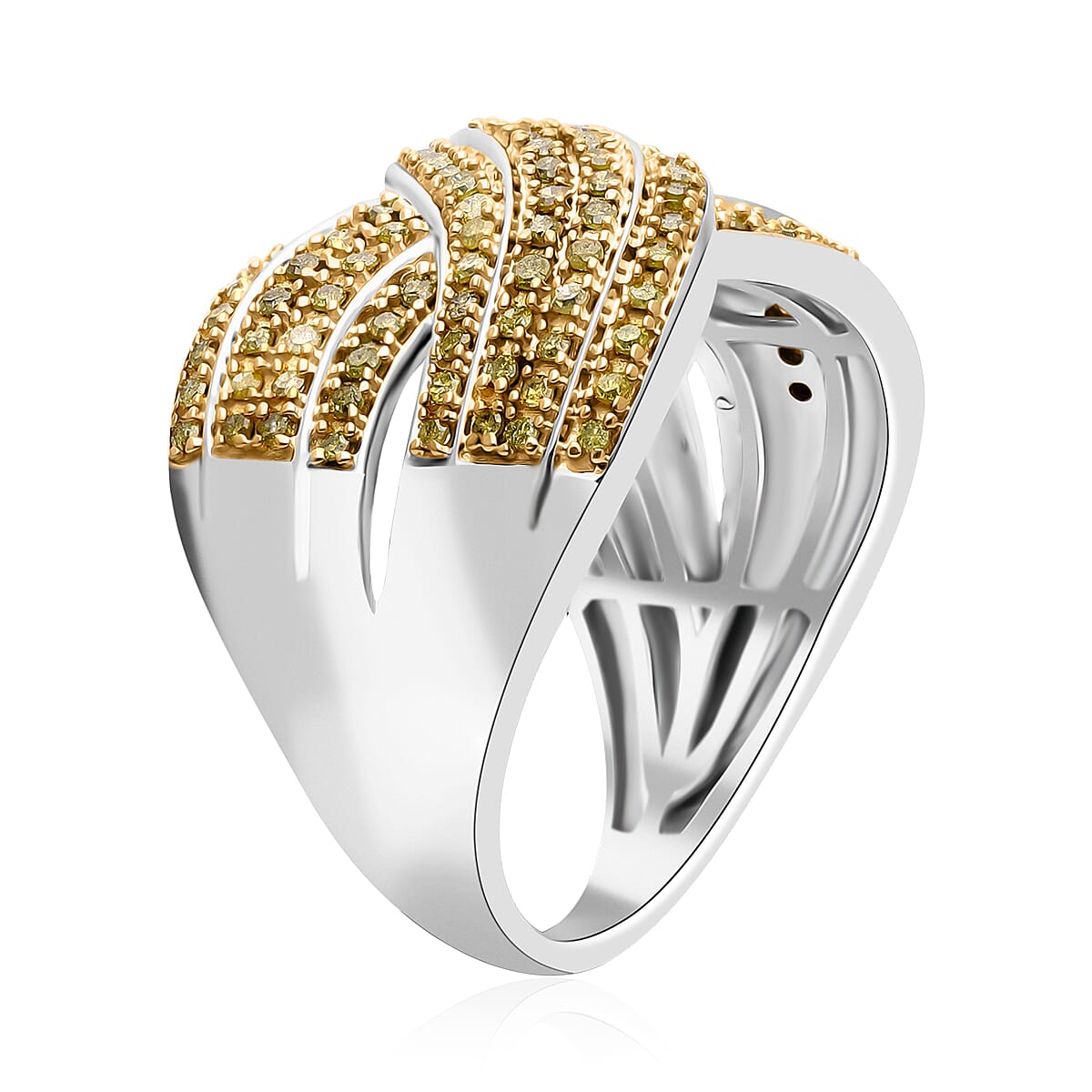 D&rsquo;Joy Yellow Diamond 0.75 ctw Crossover Bridge Ring in Rhodium Over Sterling Silver (Size 7.0)  image number 2