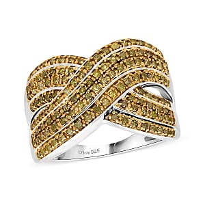 D&rsquo;Joy Yellow Diamond 0.75 ctw Crossover Bridge Ring in Rhodium Over Sterling Silver (Size 8.0) 