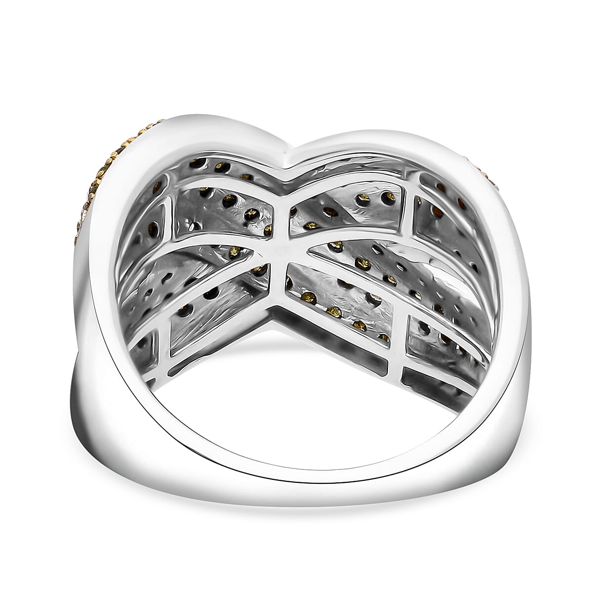 D&rsquo;Joy Yellow Diamond 0.75 ctw Crossover Bridge Ring in Rhodium Over Sterling Silver (Size 8.0)  image number 3