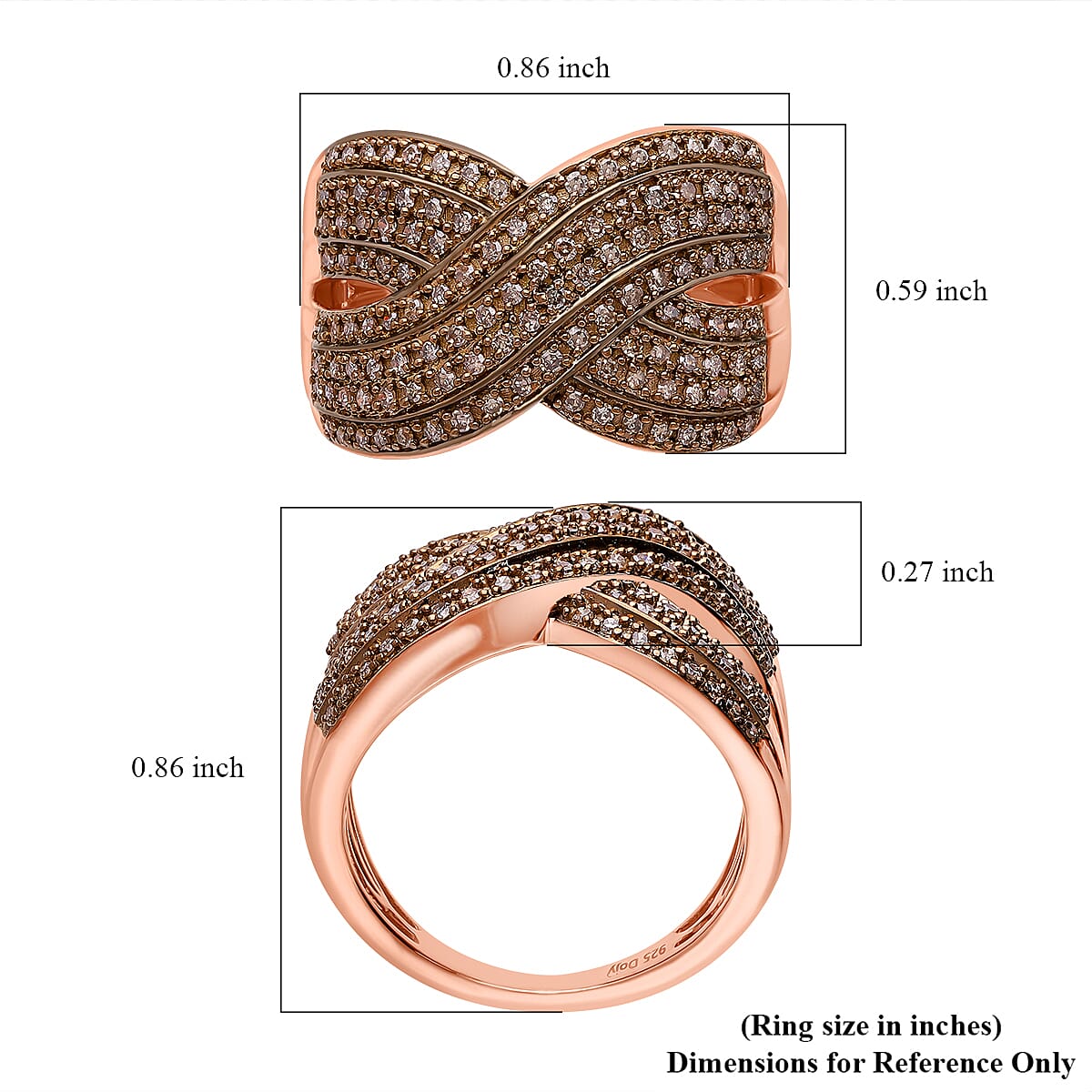 D&rsquo;Joy Natural Champagne Diamond 0.75 ctw Crossover Bridge Ring in 18K Vermeil Rose Gold Over Sterling Silver (Size 10.0)  image number 4