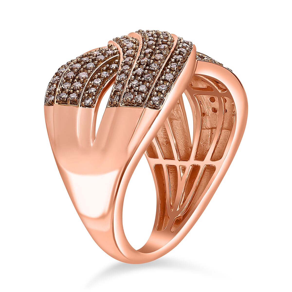 D&rsquo;Joy Natural Champagne Diamond 0.75 ctw Crossover Bridge Ring in 18K Vermeil Rose Gold Over Sterling Silver (Size 8.0)  image number 2