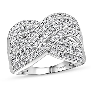 D&rsquo;Joy Diamond 0.75 ctw Crossover Bridge Ring in Rhodium Over Sterling Silver (Size 10.0) 