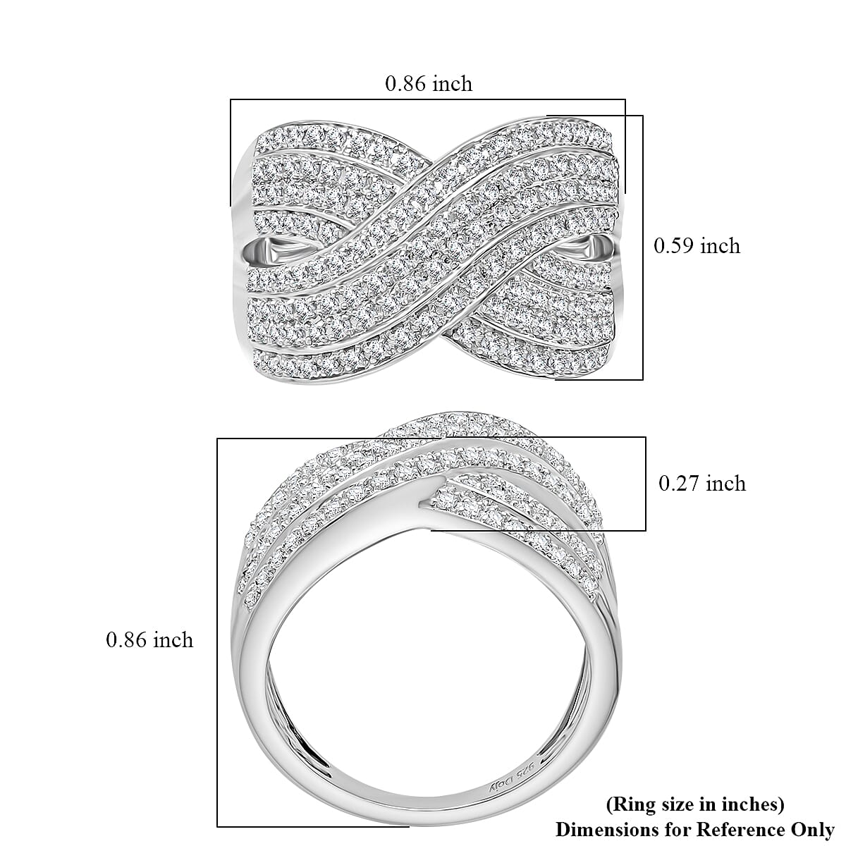 D&rsquo;Joy Diamond 0.75 ctw Crossover Bridge Ring in Rhodium Over Sterling Silver (Size 6.0)  image number 4