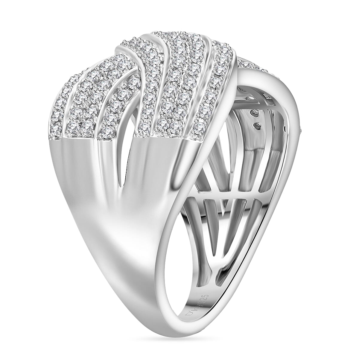 D&rsquo;Joy Diamond 0.75 ctw Crossover Bridge Ring in Rhodium Over Sterling Silver (Size 7.0)  image number 2