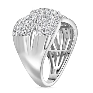 D&rsquo;Joy Diamond 0.75 ctw Crossover Bridge Ring in Rhodium Over Sterling Silver (Size 8.0) 