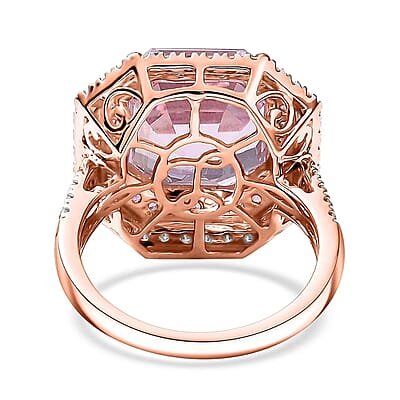 Luxoro 10K Rose Gold Premium Asscher Cut Martha Rocha Kunzite, Pink Sapphire and Diamond (G-H, I2) Blush Fire Ring (Size 12.0) 11.30 ctw
