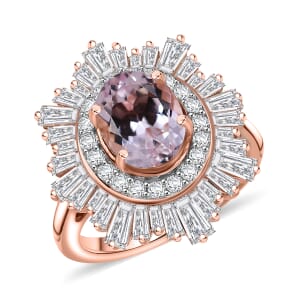 D'Joy Premium Martha Rocha Kunzite and Moissanite 4.20 ctw Celestial Bloom Ring in 18K Vermeil Rose Gold Over Sterling Silver (Size 10.0)