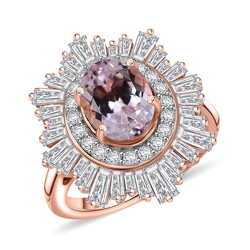 D'Joy Premium Martha Rocha Kunzite and Moissanite 4.20 ctw Celestial Bloom Ring in 18K Vermeil Rose Gold Over Sterling Silver (Size 10.0)