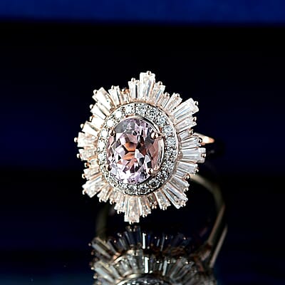 D'Joy Premium Martha Rocha Kunzite and Moissanite 4.20 ctw Celestial Bloom Ring in 18K Vermeil Rose Gold Over Sterling Silver (Size 10.0)