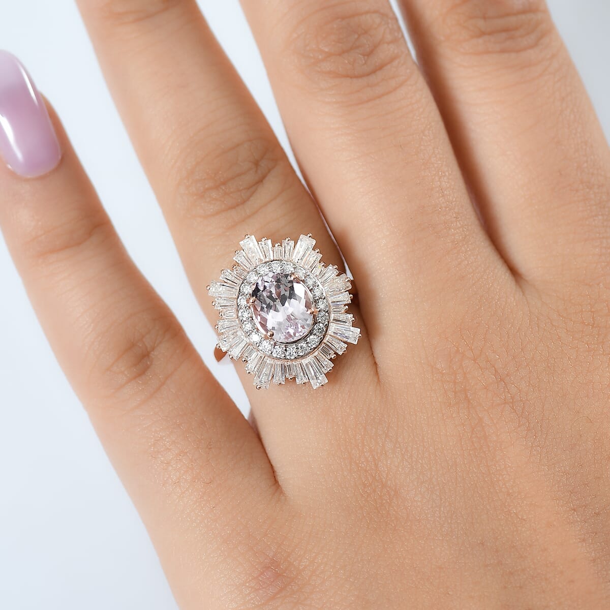 D'Joy Premium Martha Rocha Kunzite and Moissanite 4.20 ctw Celestial Bloom Ring in 18K Vermeil Rose Gold Over Sterling Silver (Size 10.0) image number 2