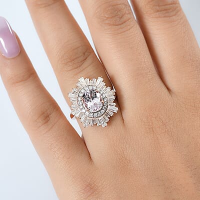 D'Joy Premium Martha Rocha Kunzite and Moissanite 4.20 ctw Celestial Bloom Ring in 18K Vermeil Rose Gold Over Sterling Silver (Size 10.0)