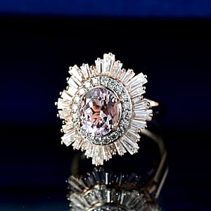 D'Joy Premium Martha Rocha Kunzite and Moissanite 4.20 ctw Celestial Bloom Ring in 18K Vermeil Rose Gold Over Sterling Silver (Size 6.0)