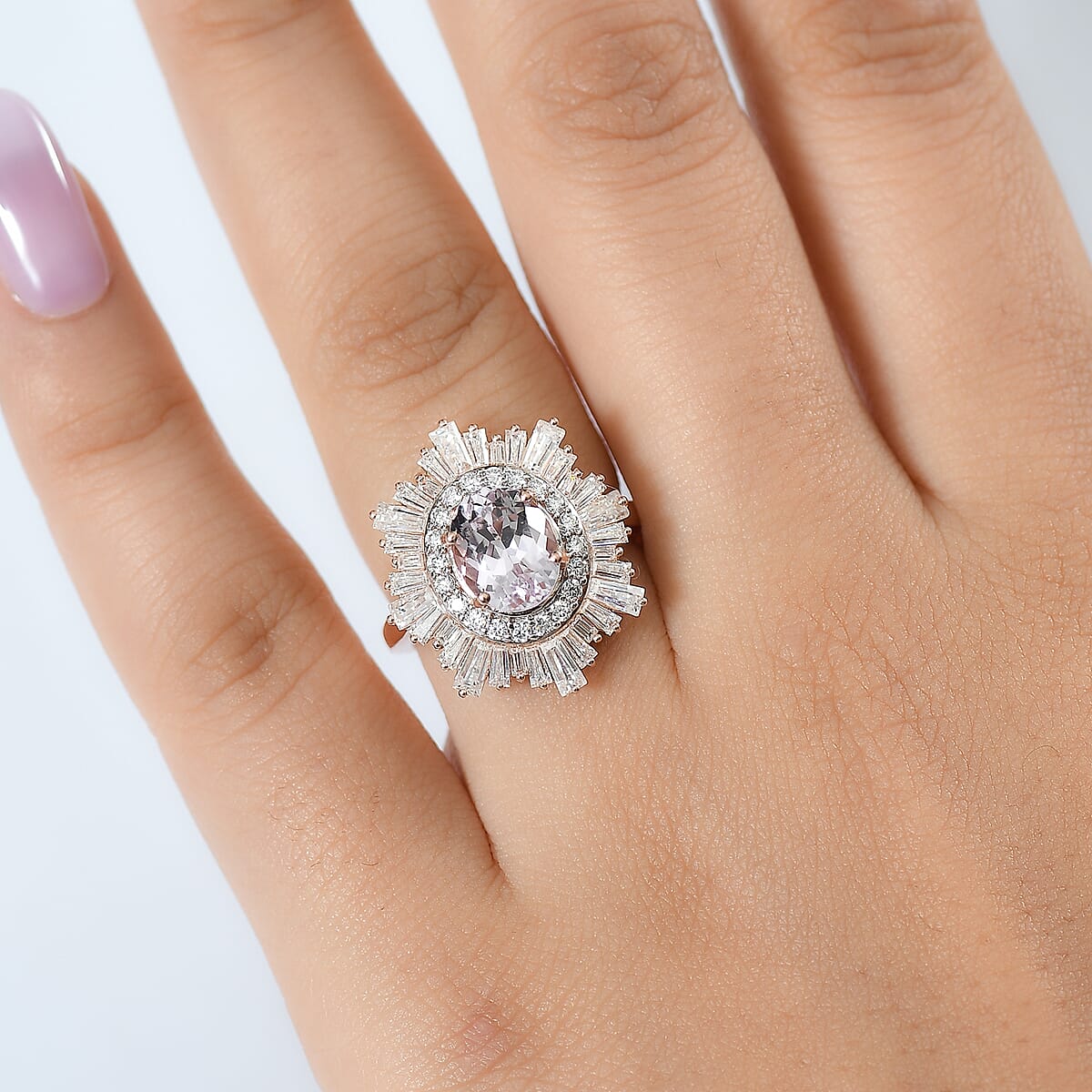 D'Joy Premium Martha Rocha Kunzite and Moissanite 4.20 ctw Celestial Bloom Ring in 18K Vermeil Rose Gold Over Sterling Silver (Size 6.0) image number 2
