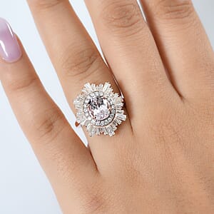 D'Joy Premium Martha Rocha Kunzite and Moissanite 4.20 ctw Celestial Bloom Ring in 18K Vermeil Rose Gold Over Sterling Silver (Size 6.0)