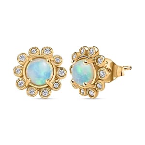 Ethiopian Welo Opal and White Zircon 1.67 ctw Earrings in Vermeil YG Over Sterling Silver