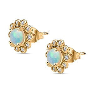 Ethiopian Welo Opal and White Zircon 1.67 ctw Earrings in Vermeil YG Over Sterling Silver