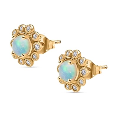 Ethiopian Welo Opal and White Zircon 1.67 ctw Earrings in Vermeil YG Over Sterling Silver