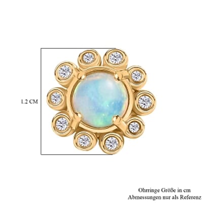 Ethiopian Welo Opal and White Zircon 1.67 ctw Earrings in Vermeil YG Over Sterling Silver