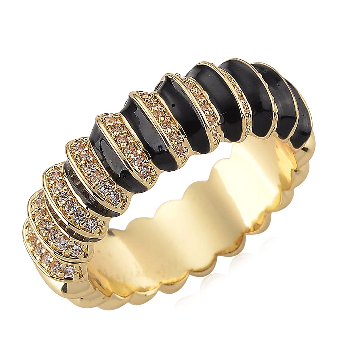 Simulated Diamond Enameled Eternity Ring in Goldtone (Size 6.0) image number 0