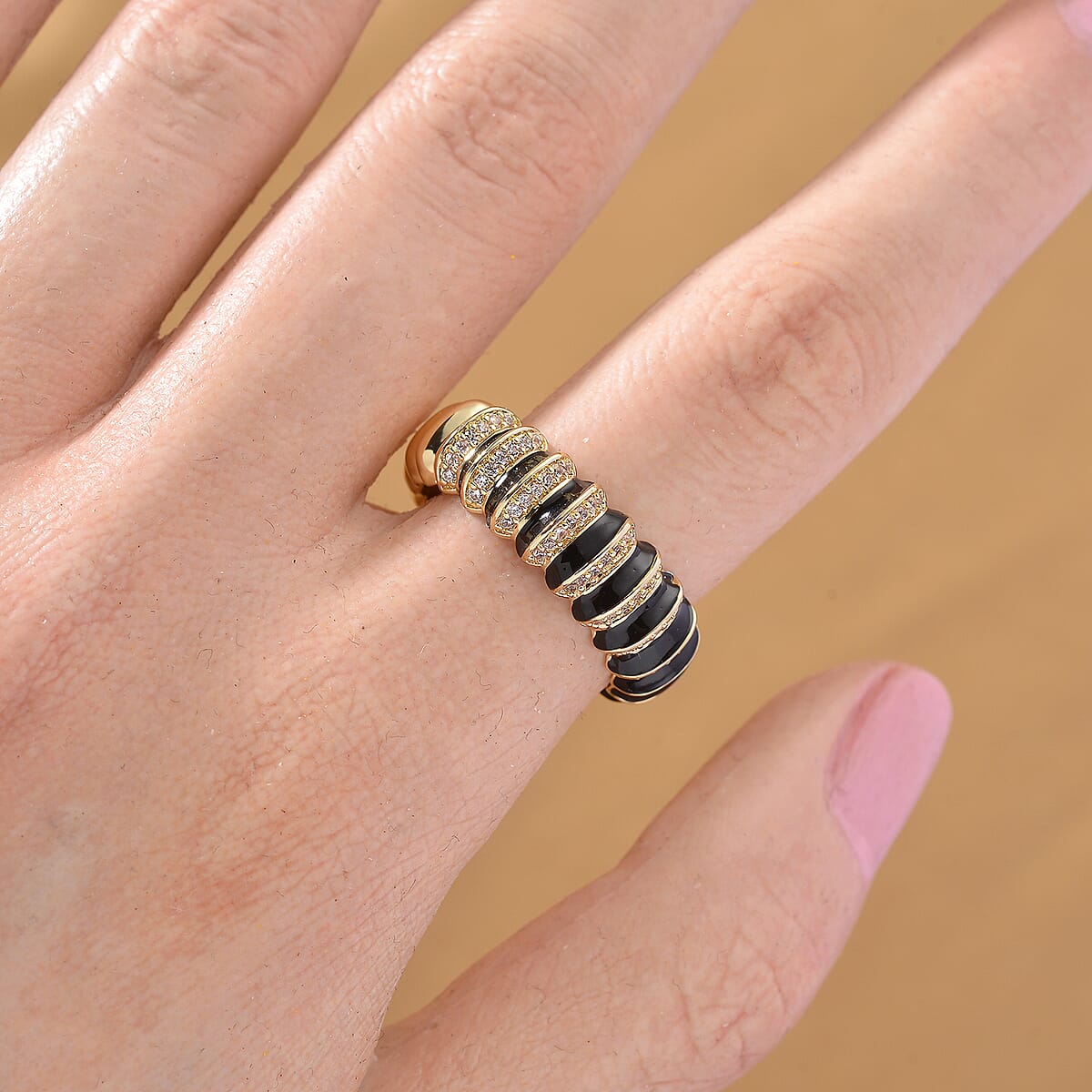 Simulated Diamond Enameled Eternity Ring in Goldtone (Size 6.0) image number 1