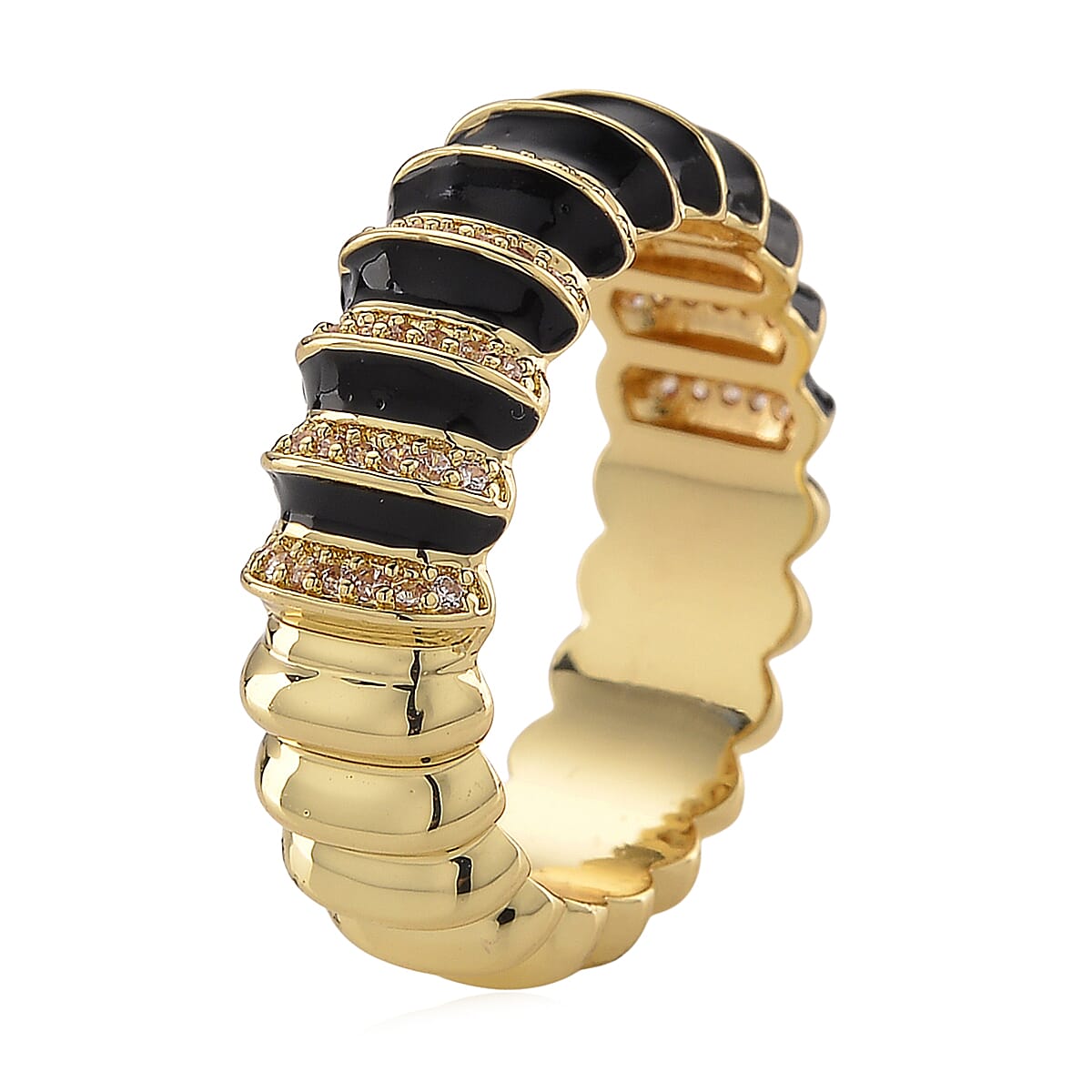 Simulated Diamond Enameled Eternity Ring in Goldtone (Size 6.0) image number 2