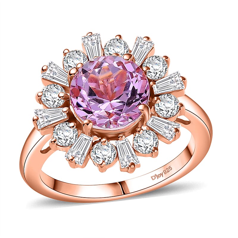 D'Joy Premium Martha Rocha Kunzite and Moissanite 3.90 ctw Rose Bloom Ring in 18K Vermeil Rose Gold Over Sterling Silver (Size 10.0)