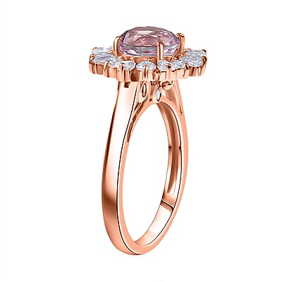 D'Joy Premium Martha Rocha Kunzite and Moissanite 3.90 ctw Rose Bloom Ring in 18K Vermeil Rose Gold Over Sterling Silver (Size 10.0)