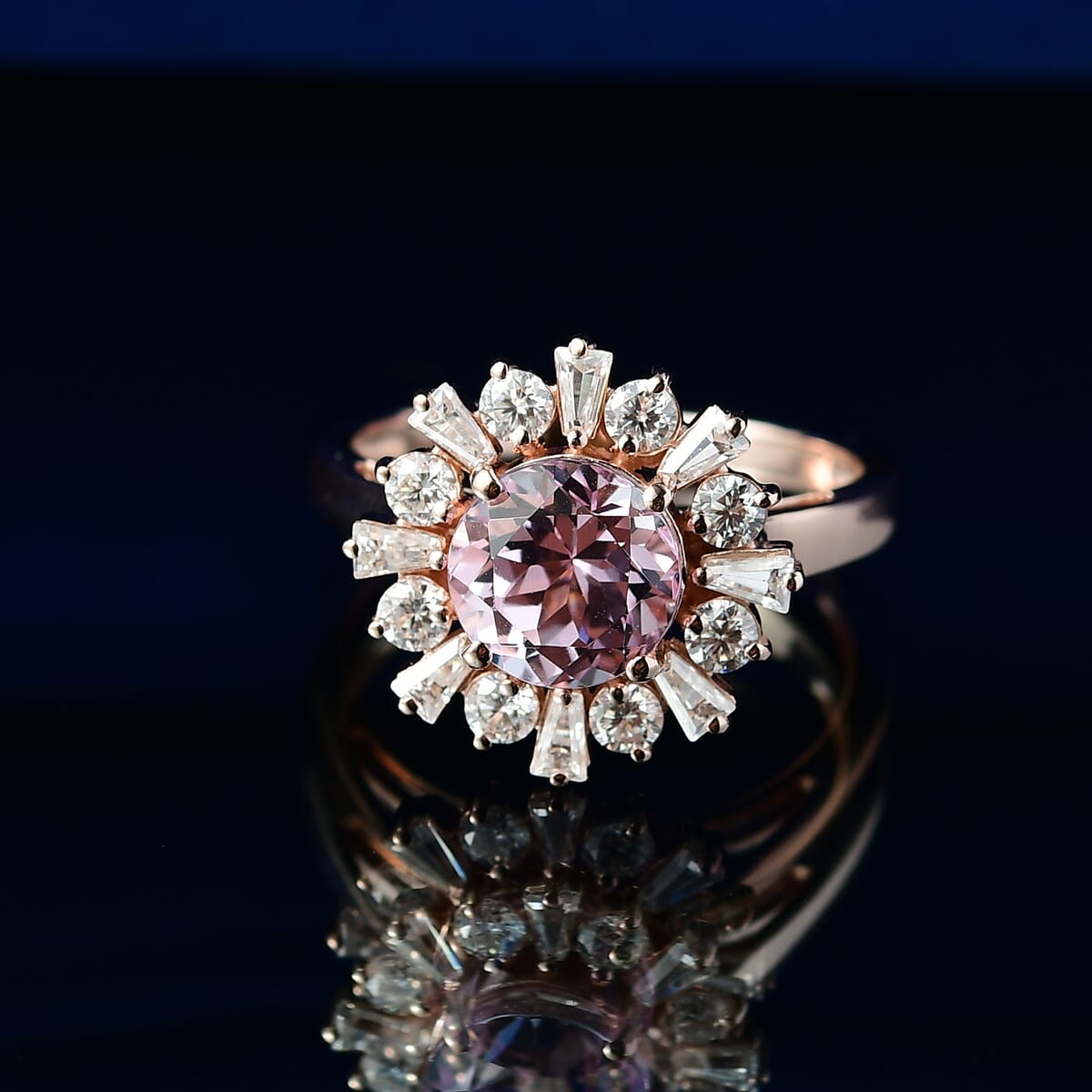 D'Joy Premium Martha Rocha Kunzite and Moissanite 3.90 ctw Rose Bloom Ring in 18K Vermeil Rose Gold Over Sterling Silver (Size 7.0) image number 1