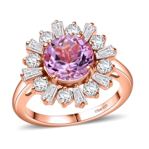 D'Joy Premium Martha Rocha Kunzite and Moissanite 3.90 ctw Rose Bloom Ring in 18K Vermeil Rose Gold Over Sterling Silver (Size 9.0)