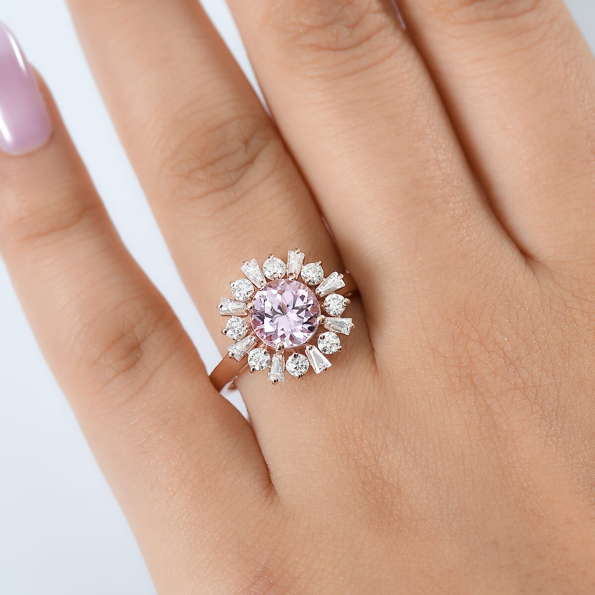 D'Joy Premium Martha Rocha Kunzite and Moissanite 3.90 ctw Rose Bloom Ring in 18K Vermeil Rose Gold Over Sterling Silver (Size 9.0) image number 2