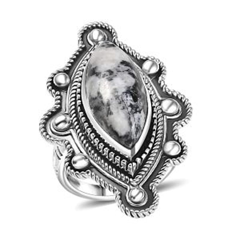 D'Joy Artisan Crafted White Buffalo 8.25 ctw Spirit Shield Ring in Sterling Silver (Size 10.0) 