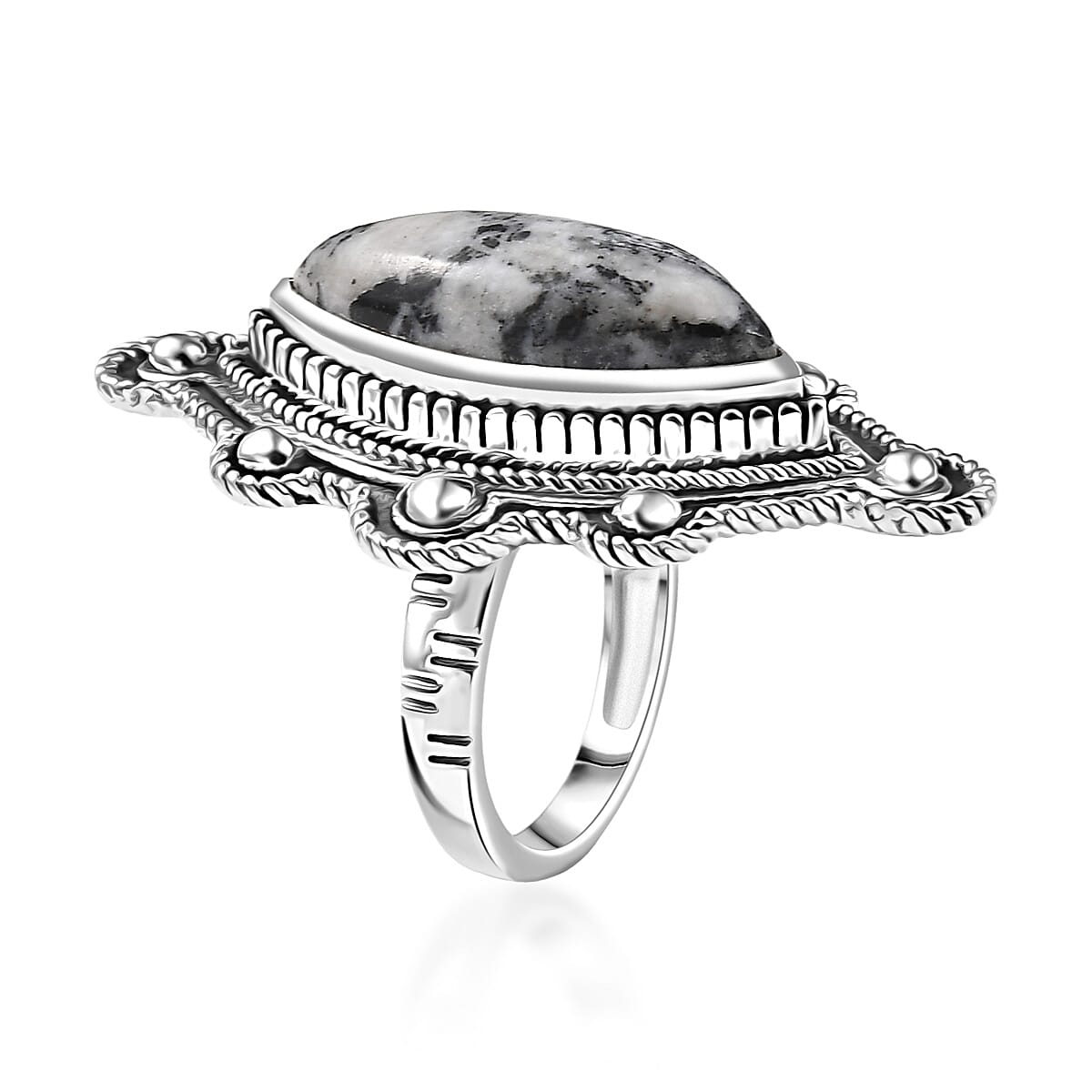 D'Joy Artisan Crafted White Buffalo 8.25 ctw Spirit Shield Ring in Sterling Silver (Size 10.0) 
