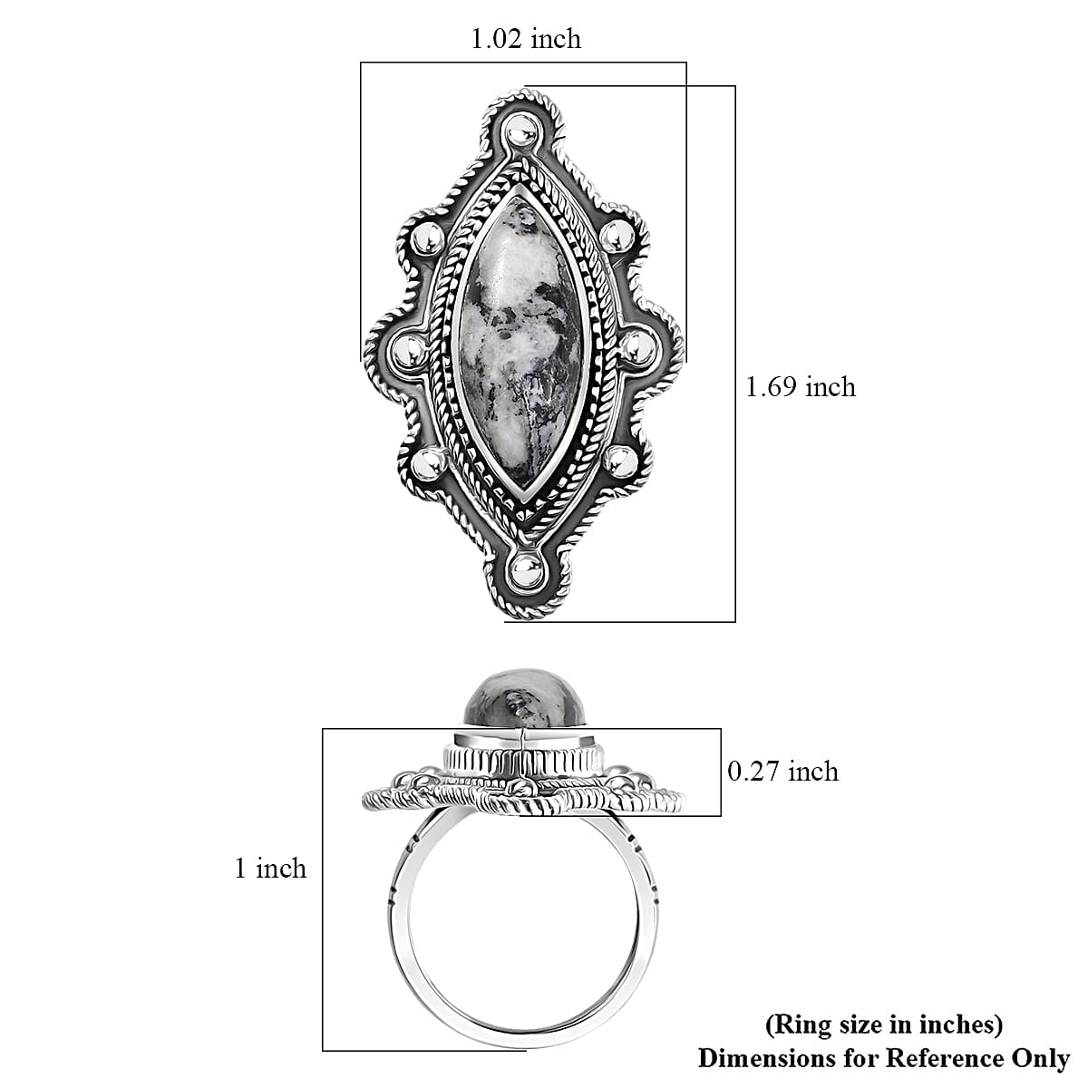 D'Joy Artisan Crafted White Buffalo 8.25 ctw Spirit Shield Ring in Sterling Silver (Size 10.0) 