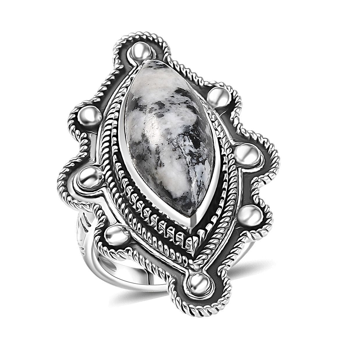 D'Joy Artisan Crafted White Buffalo 8.25 ctw Spirit Shield Ring in Sterling Silver (Size 7.0)  image number 0