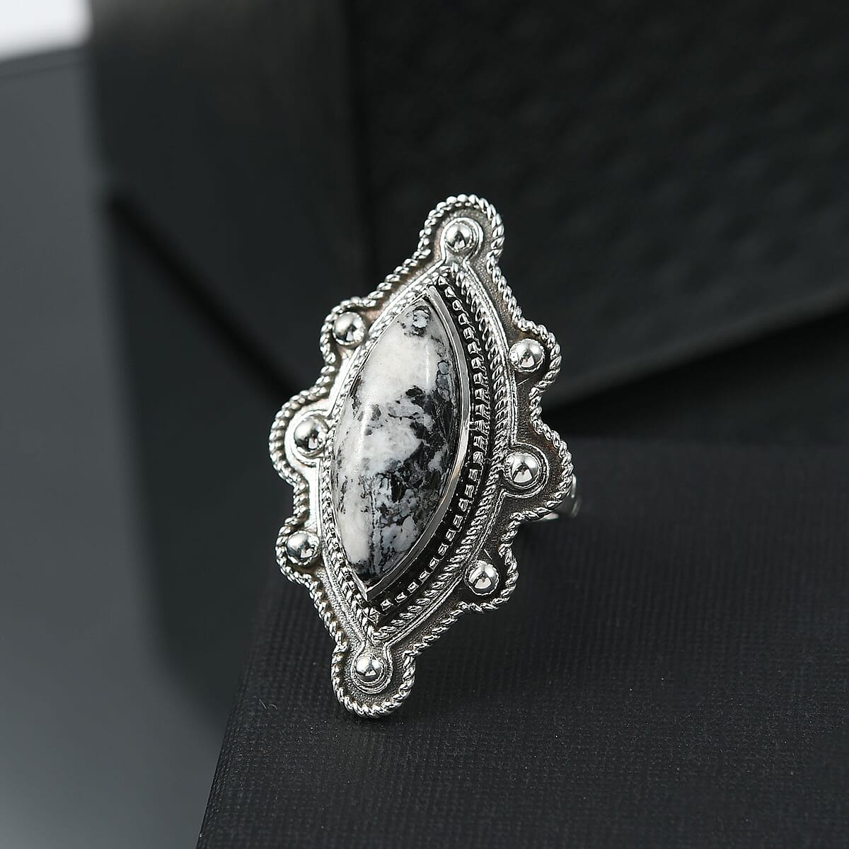 D'Joy Artisan Crafted White Buffalo 8.25 ctw Spirit Shield Ring in Sterling Silver (Size 7.0)  image number 1