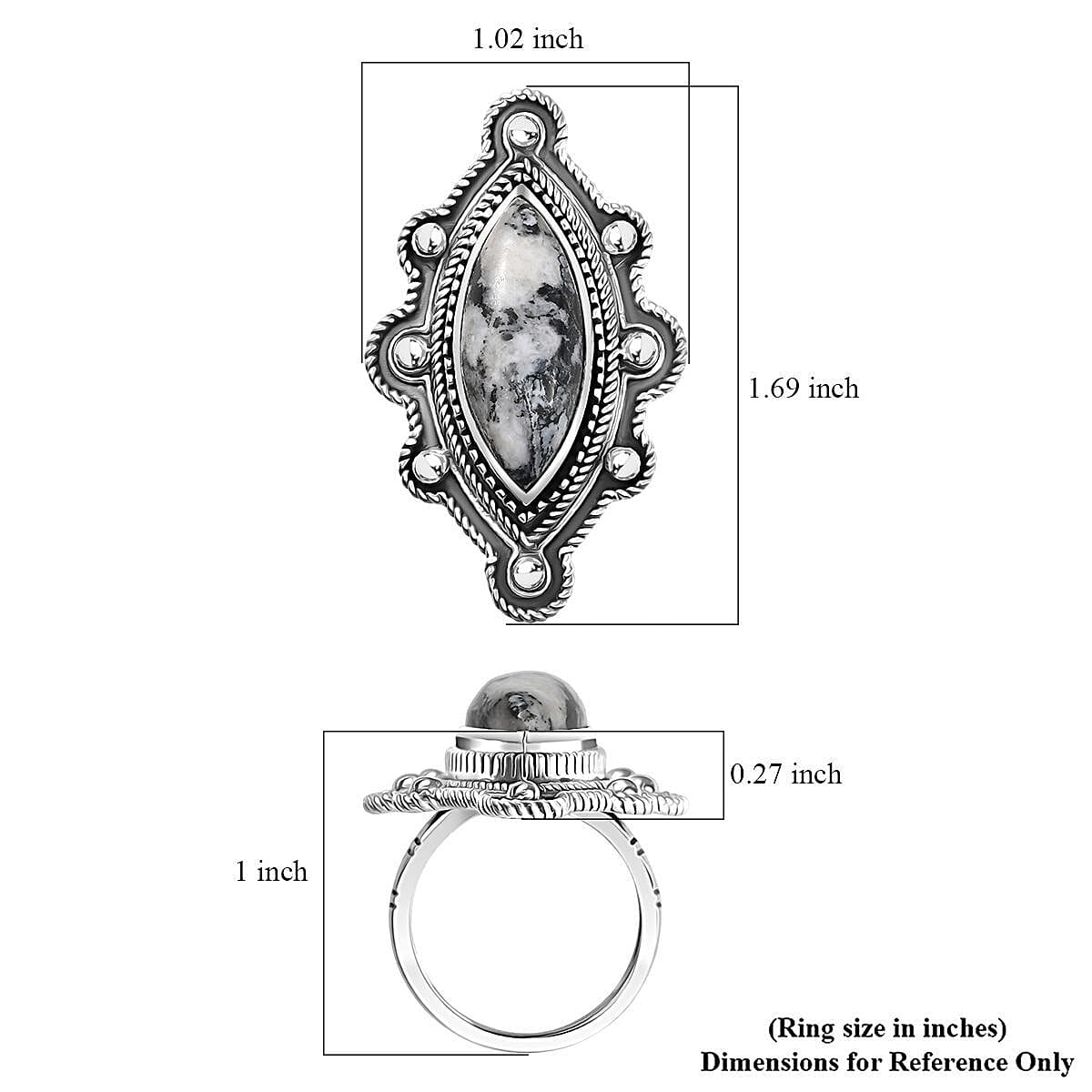 D'Joy Artisan Crafted White Buffalo 8.25 ctw Spirit Shield Ring in Sterling Silver (Size 7.0)  image number 5
