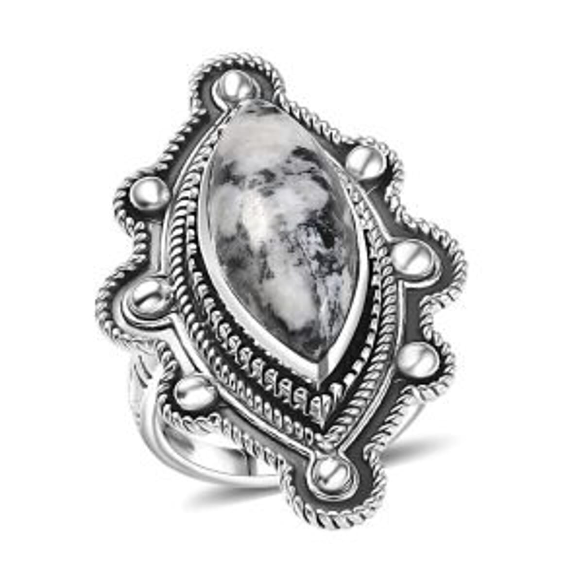 D'Joy Artisan Crafted White Buffalo 8.25 ctw Spirit Shield Ring in Sterling Silver (Size 8.0)  image number 0