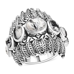 D'Joy Artisan Crafted White Buffalo 5.00 ctw Feather Shield Ring in Sterling Silver (Size 7.0)