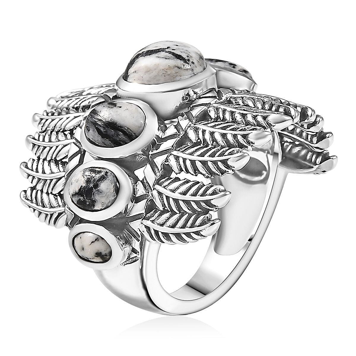 D'Joy Artisan Crafted White Buffalo 5.00 ctw Feather Shield Ring in Sterling Silver (Size 7.0) image number 3