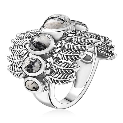 D'Joy Artisan Crafted White Buffalo 5.00 ctw Feather Shield Ring in Sterling Silver (Size 7.0)