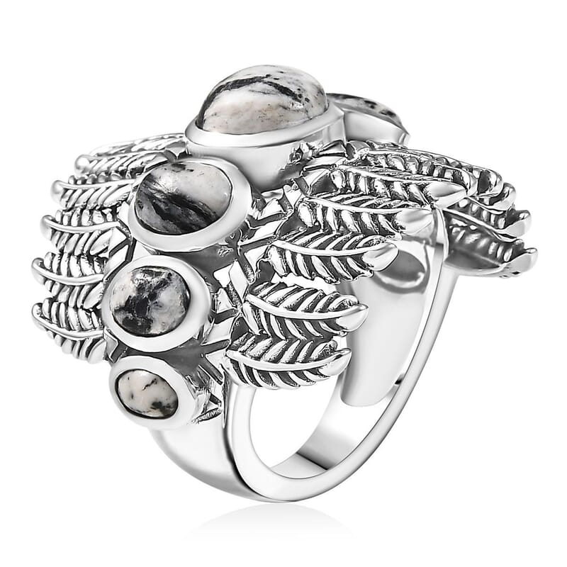 D'Joy Artisan Crafted White Buffalo 5.00 ctw Feather Shield Ring in Sterling Silver (Size 7.0)