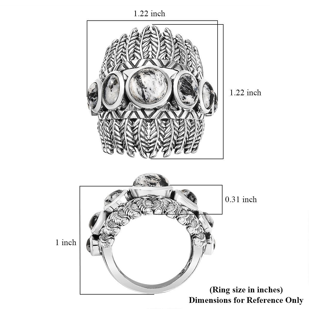 D'Joy Artisan Crafted White Buffalo 5.00 ctw Feather Shield Ring in Sterling Silver (Size 7.0) image number 5