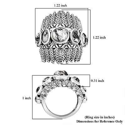 D'Joy Artisan Crafted White Buffalo 5.00 ctw Feather Shield Ring in Sterling Silver (Size 7.0)