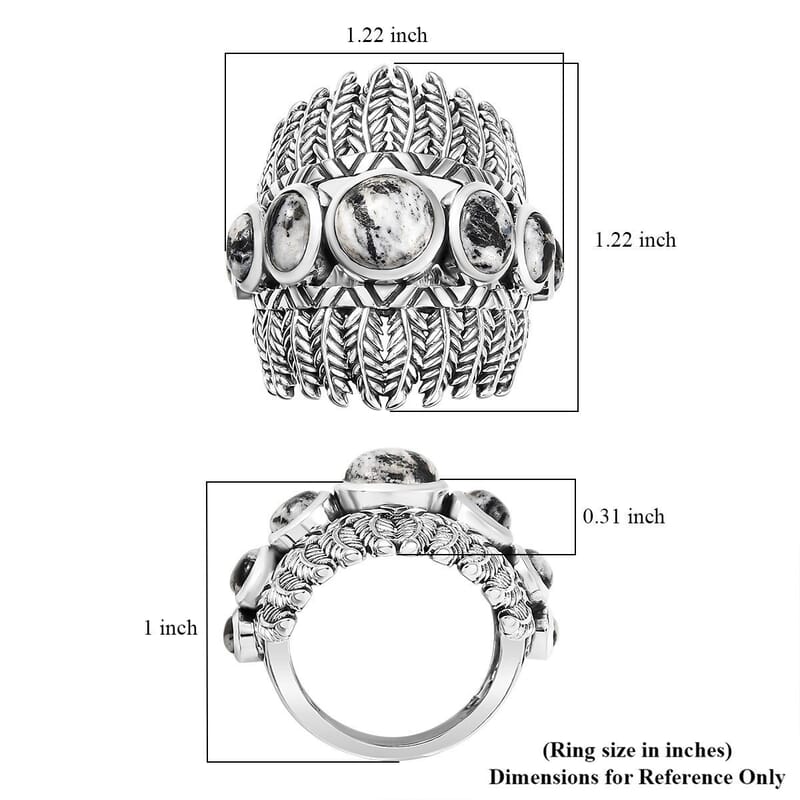 D'Joy Artisan Crafted White Buffalo 5.00 ctw Feather Shield Ring in Sterling Silver (Size 7.0)