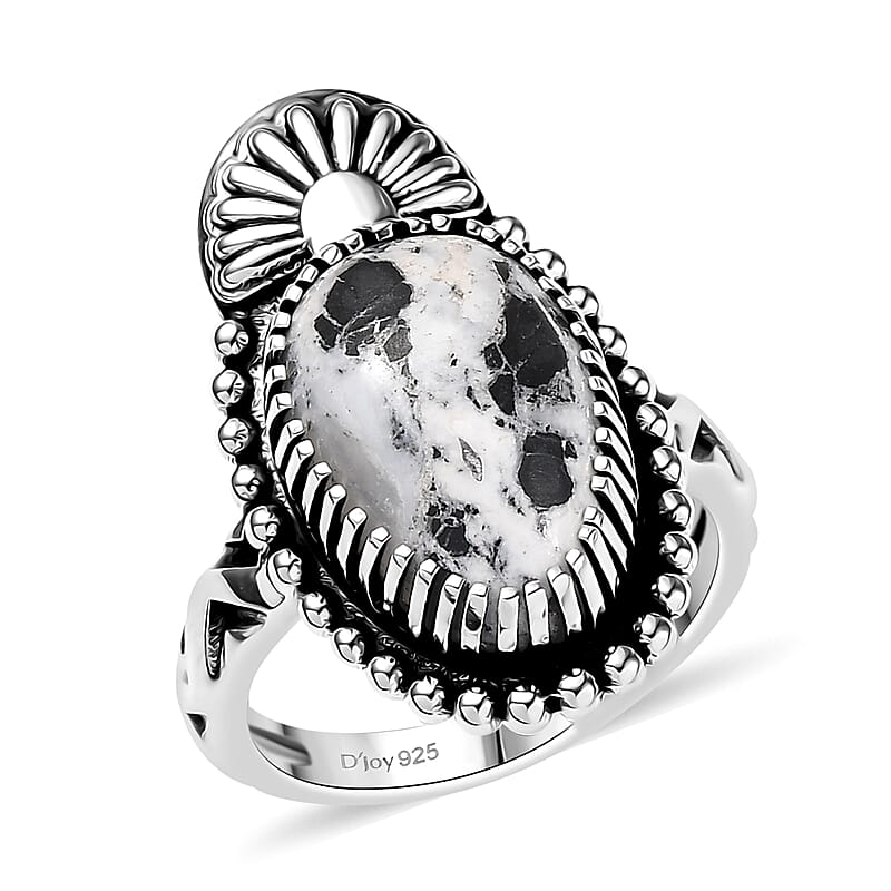 D'Joy Artisan Crafted White Buffalo 6.70 ctw Ring in Sterling Silver (Size 10.0) 